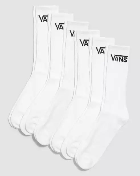 Vans Clothing & Shoes UK 8.5 - 12 Vans Classic Crew Socks 6 Pack White