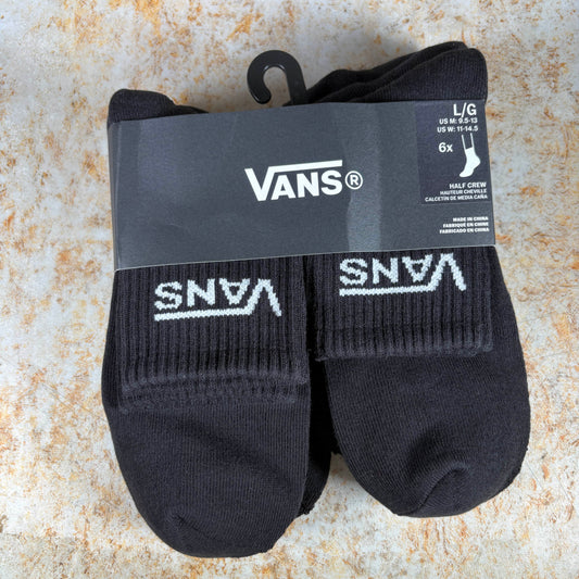 Vans Clothing & Shoes UK 8.5 - 12 Vans Classic Half Crew Socks 6 Pack Black