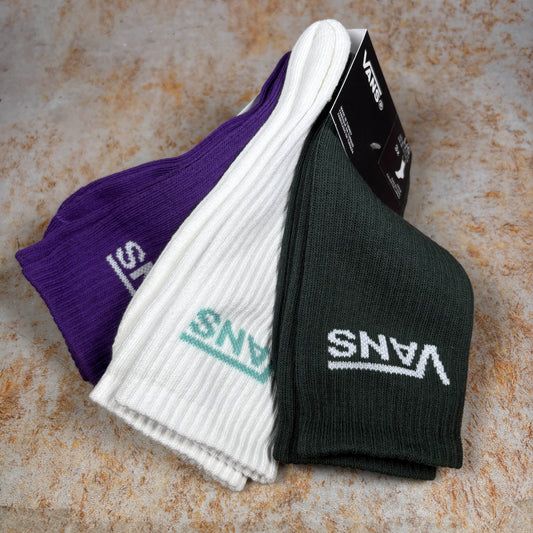 Vans Clothing & Shoes UK 8.5 - 12 / Green / White / Purple Vans Crew ROX Socks 3 Pack Green / White / Purple