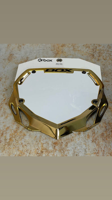 Box BMX Racing Gold / Large Box Phase 1 Chrome Number Plate with Name and Number