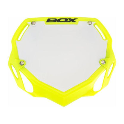 Box BMX Racing Flo Yellow Box Phase 1 Number Plate Large with Name and Number