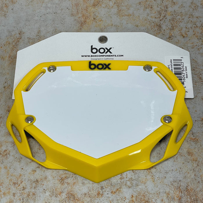 Box BMX Racing Yellow Box Phase 1 Number Plate Small with Number and Name