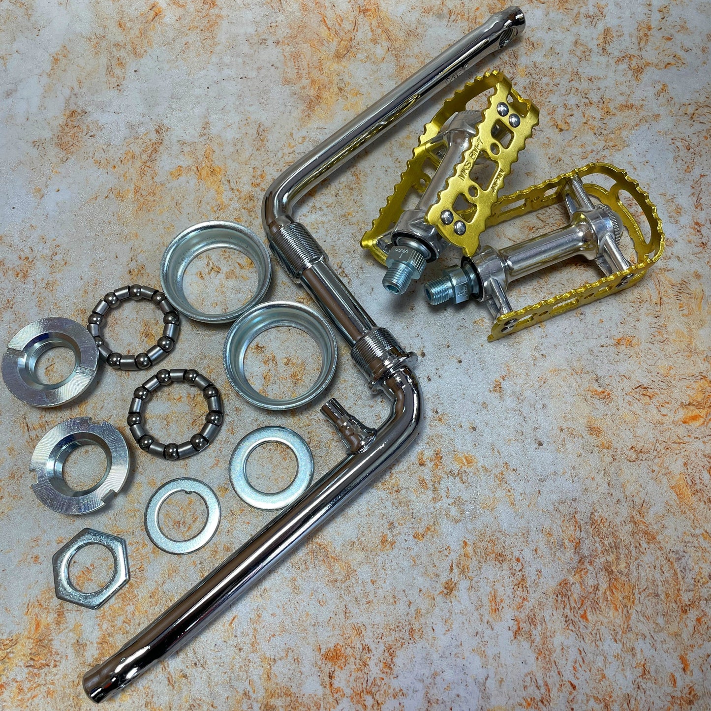 Darxide Old School BMX Gold Darxide Crank Bottom Bracket and MKS Pedal Combo