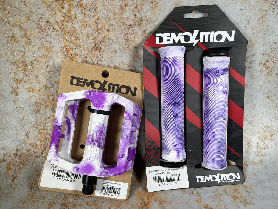 Demolition BMX BMX Parts White/Purple Demolition Trooper Nylon Pedal / Axes Grip Set