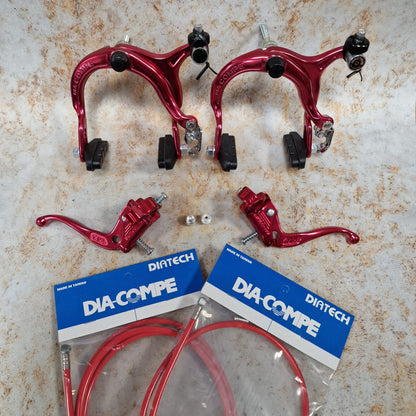 Dia-Compe Old School BMX Red Dia-Compe 883QR / Tech-IV Complete Brake Kit Front and Rear