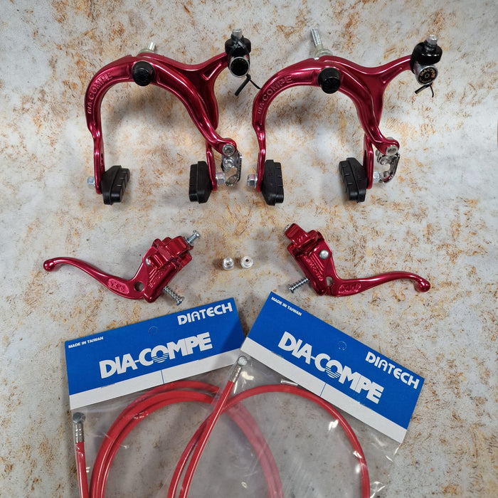 Dia-Compe Old School BMX Red Dia-Compe 883QR / Tech-IV Complete Brake Kit Front and Rear