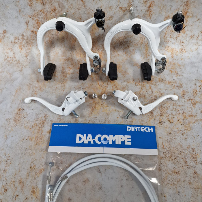 Dia-Compe Old School BMX White Dia-Compe 883QR / Tech-IV Complete Brake Kit Front and Rear