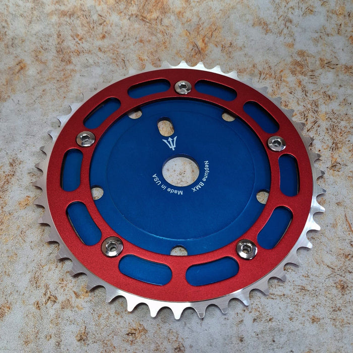 Neptune BMX Old School BMX Blue / Red Neptune Crank Power Disc Bolts and Chainring Set