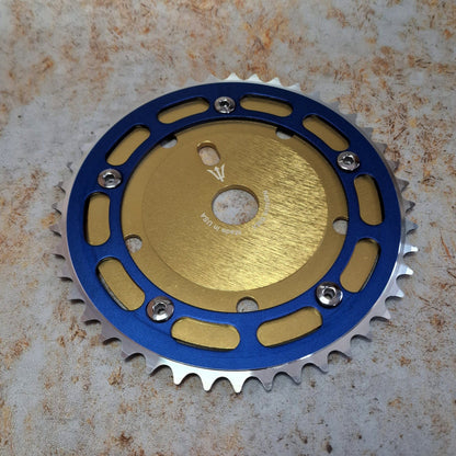 Neptune BMX Old School BMX Gold / Blue Neptune Crank Power Disc Bolts and Chainring Set