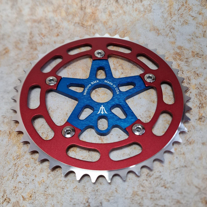 Neptune BMX Old School BMX Blue / Red Neptune Starfish Crank Spider Bolts and Chainring Set