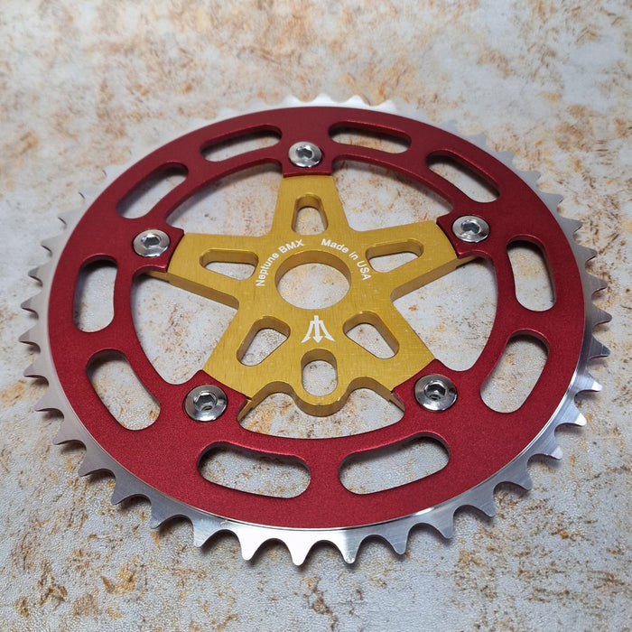Neptune BMX Old School BMX Gold / Red Neptune Starfish Crank Spider Bolts and Chainring Set