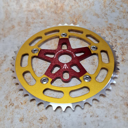 Neptune BMX Old School BMX Red / Gold Neptune Starfish Crank Spider Bolts and Chainring Set