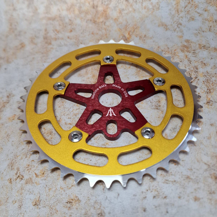Neptune BMX Old School BMX Red / Gold Neptune Starfish Crank Spider Bolts and Chainring Set