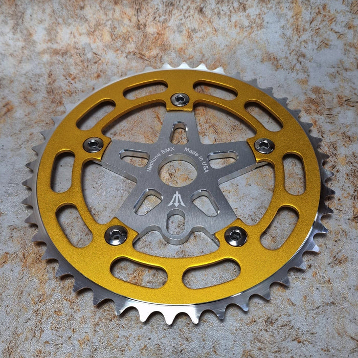 Neptune BMX Old School BMX Silver / Gold Neptune Starfish Crank Spider Bolts and Chainring Set
