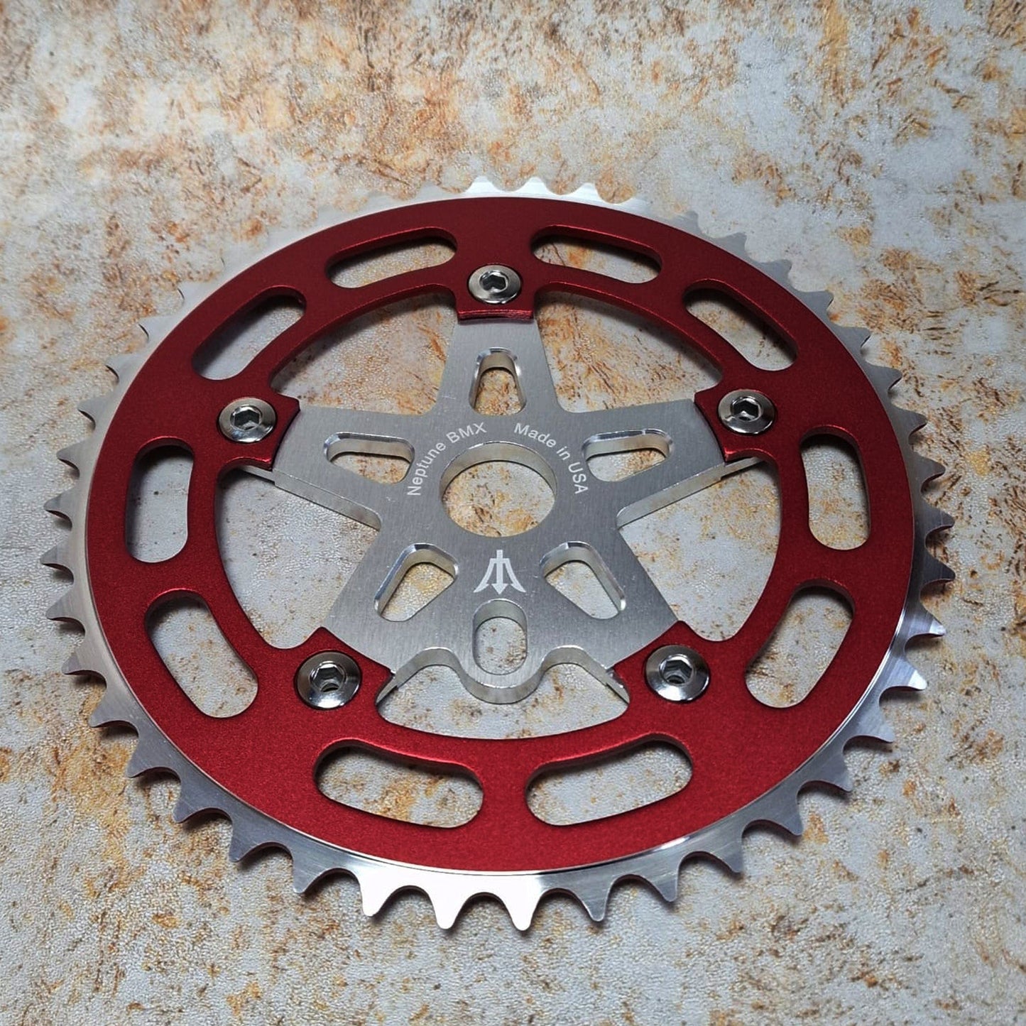 Neptune BMX Old School BMX Silver / Red Neptune Starfish Crank Spider Bolts and Chainring Set