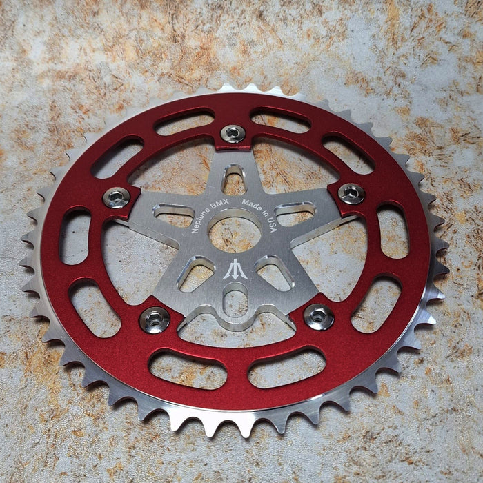 Neptune BMX Old School BMX Silver / Red Neptune Starfish Crank Spider Bolts and Chainring Set
