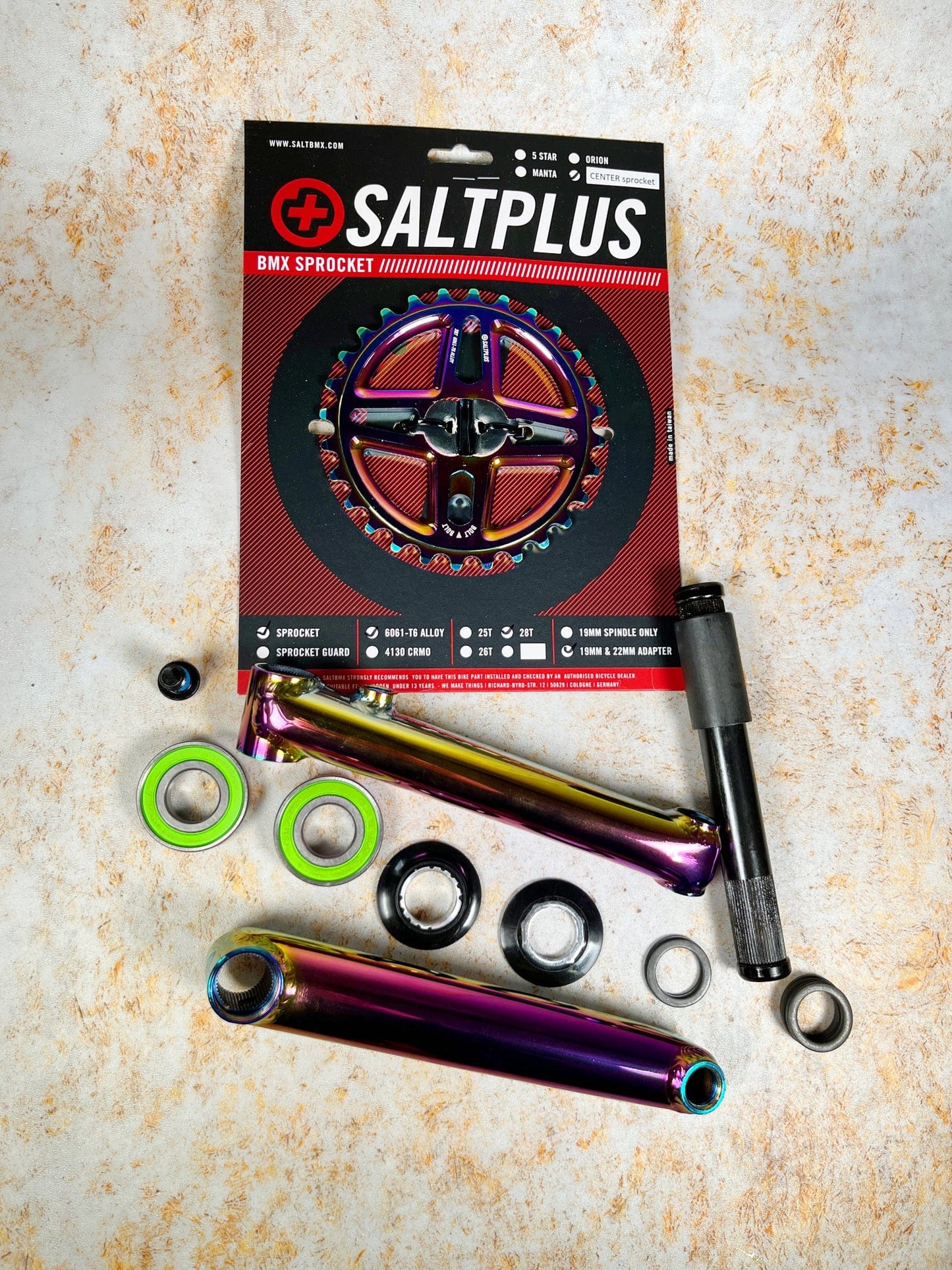 Salt Plus BMX Parts 165mm / Oil Slick / 28T Salt Plus Pro 48 Spline Crank Kit with Center Sprocket