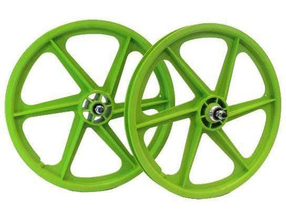 Skyway Old School BMX Green Skyway 6 Spoke Tuff Wheels 20 Inch Pair Front and Rear