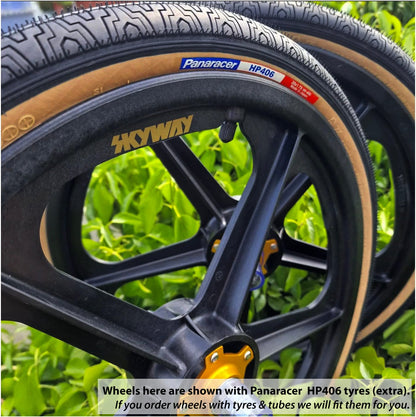 Skyway Old School BMX Skyway Graphite Tuff II 9T Gold Alloy Flange Wheels 20 Inch Pair