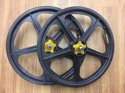 Skyway Old School BMX Skyway Graphite Tuff II Gold Alloy Flange Wheels 20 Inch Pair Front and Rear