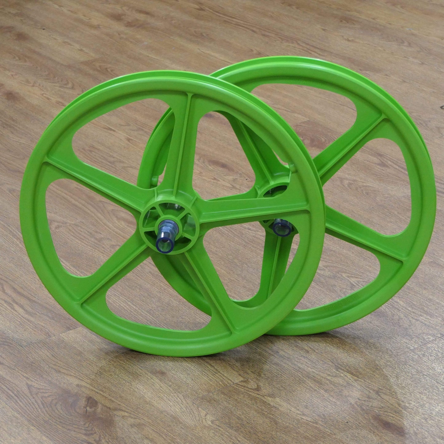 Skyway Old School BMX Green / Black Skyway Tuff II BMX Wheels 20 Inch Pair Front and Rear with GT LP-5 Tyres Fitted