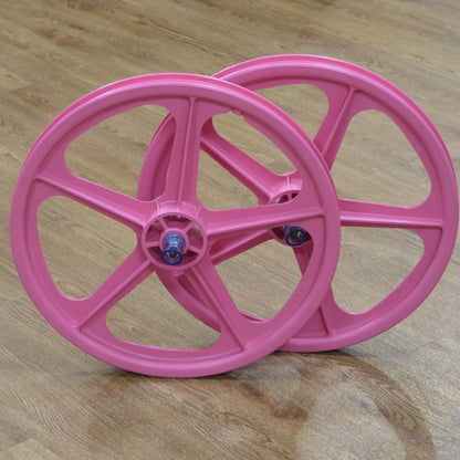 Skyway Old School BMX Pink / Black Skyway Tuff II BMX Wheels 20 Inch Pair Front and Rear with GT LP-5 Tyres Fitted