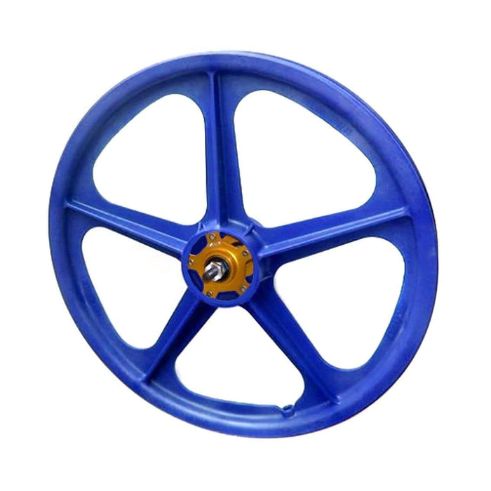 Skyway Old School BMX Blue Skyway Tuff II Mag Gold Alloy Flange Wheels 20 Inch Pair Front and Rear