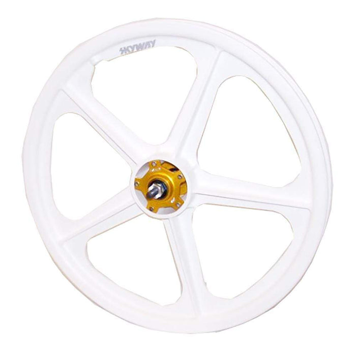 Skyway Old School BMX White Skyway Tuff II Mag Gold Alloy Flange Wheels 20 Inch Pair Front and Rear