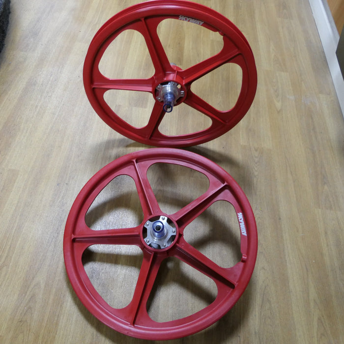 Skyway Old School BMX Skyway Tuff II Mag Silver Alloy Flange Wheels 20 Inch Pair Front and Rear