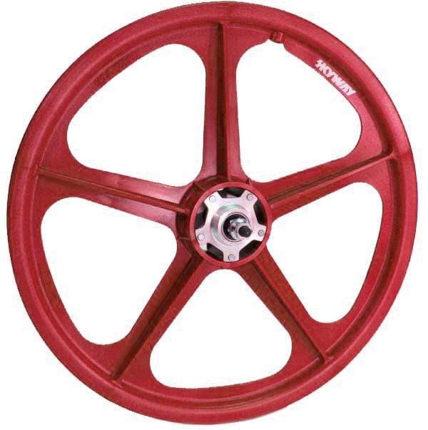 Skyway Old School BMX Red Skyway Tuff II Mag Silver Alloy Flange Wheels 20 Inch Pair Front and Rear