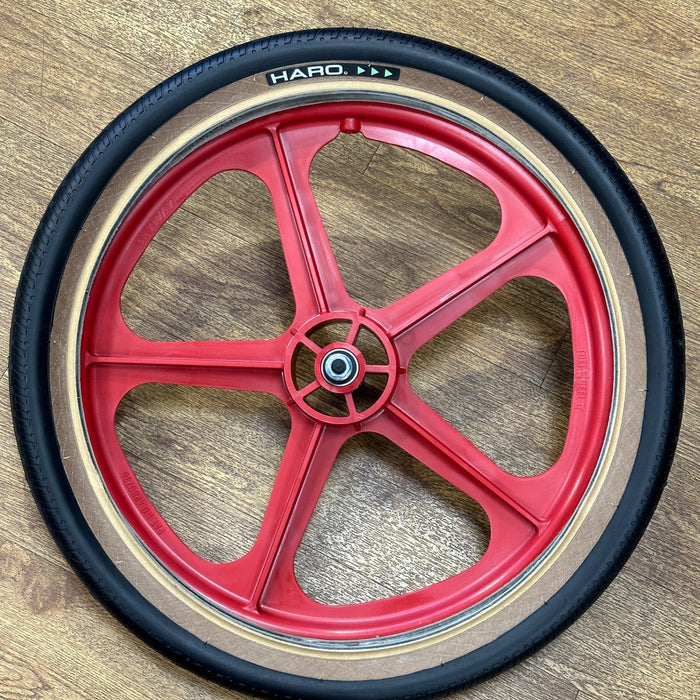 Skyway Old School BMX RED Wheels with BLACK Tyres Skyway Tuff Wheels with fitted Haro HPF Tyres and Freewheel Pair
