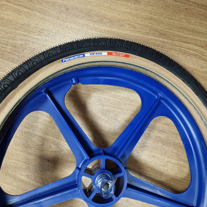 Skyway Old School BMX BLUE Wheels with BLACK Tyres Skyway Tuff Wheels with fitted Panaracer HP406 Tyres and Freewheel Pair