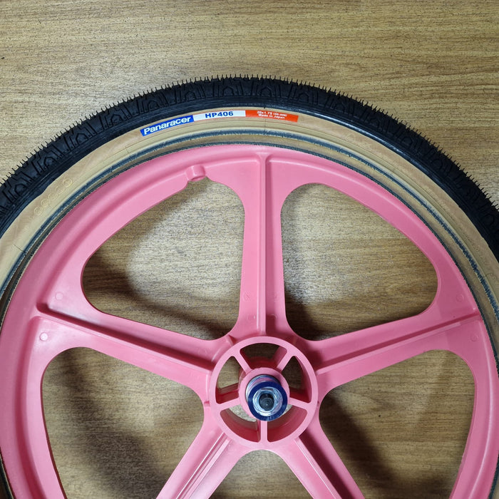 Skyway Old School BMX PINK Wheels with BLACK Tyres Skyway Tuff Wheels with fitted Panaracer HP406 Tyres and Freewheel Pair