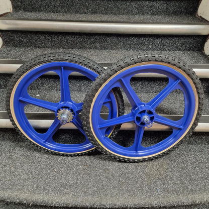 Skyway Old School BMX Blue / 1.75/1.75 Skyway Tuff Wheels with fitted Tioga Comp III Skinwall Tyres and Freewheel Pair