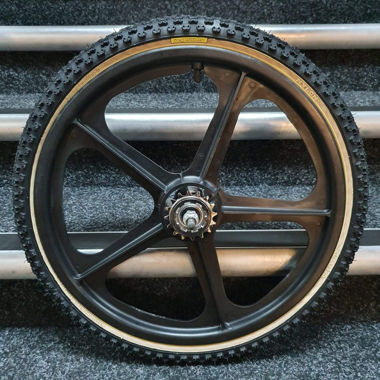 Skyway Tuff Wheels with fitted Tioga Comp III Skinwall Tyres and Freewheel Pair