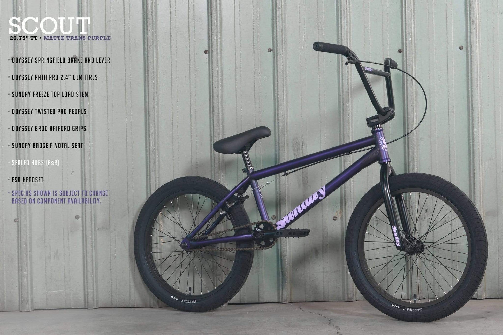 Sunday BMX Bikes Sunday 2022 Scout 20.75 TT Bike Matte Trans Purple