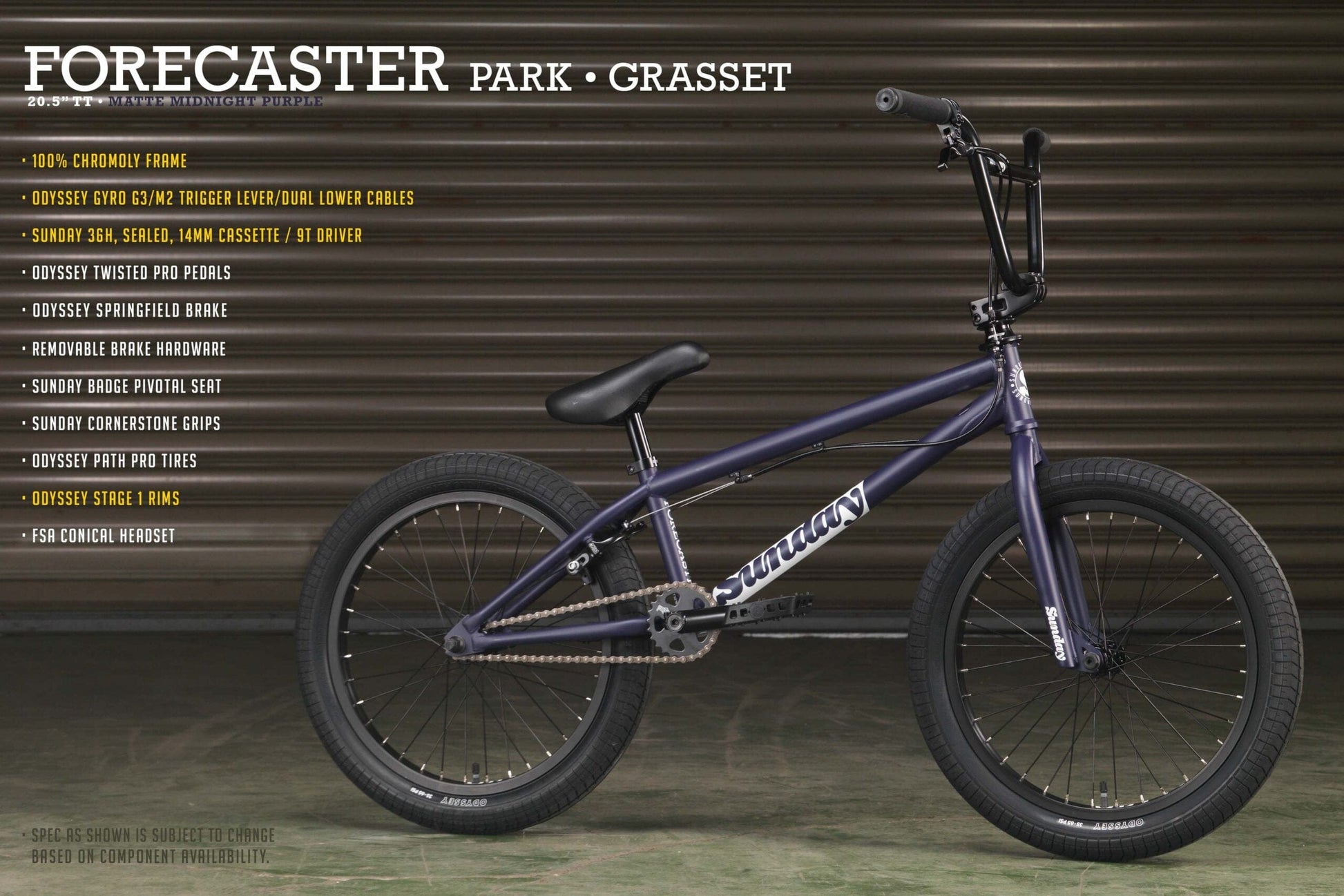 Sunday Bikes BMX Bike Matte Midnight Purple / 20.5 Sunday Bikes 2023 Forecaster Park 20.5TT BMX Bike Matte Midnight Purple (Maca)