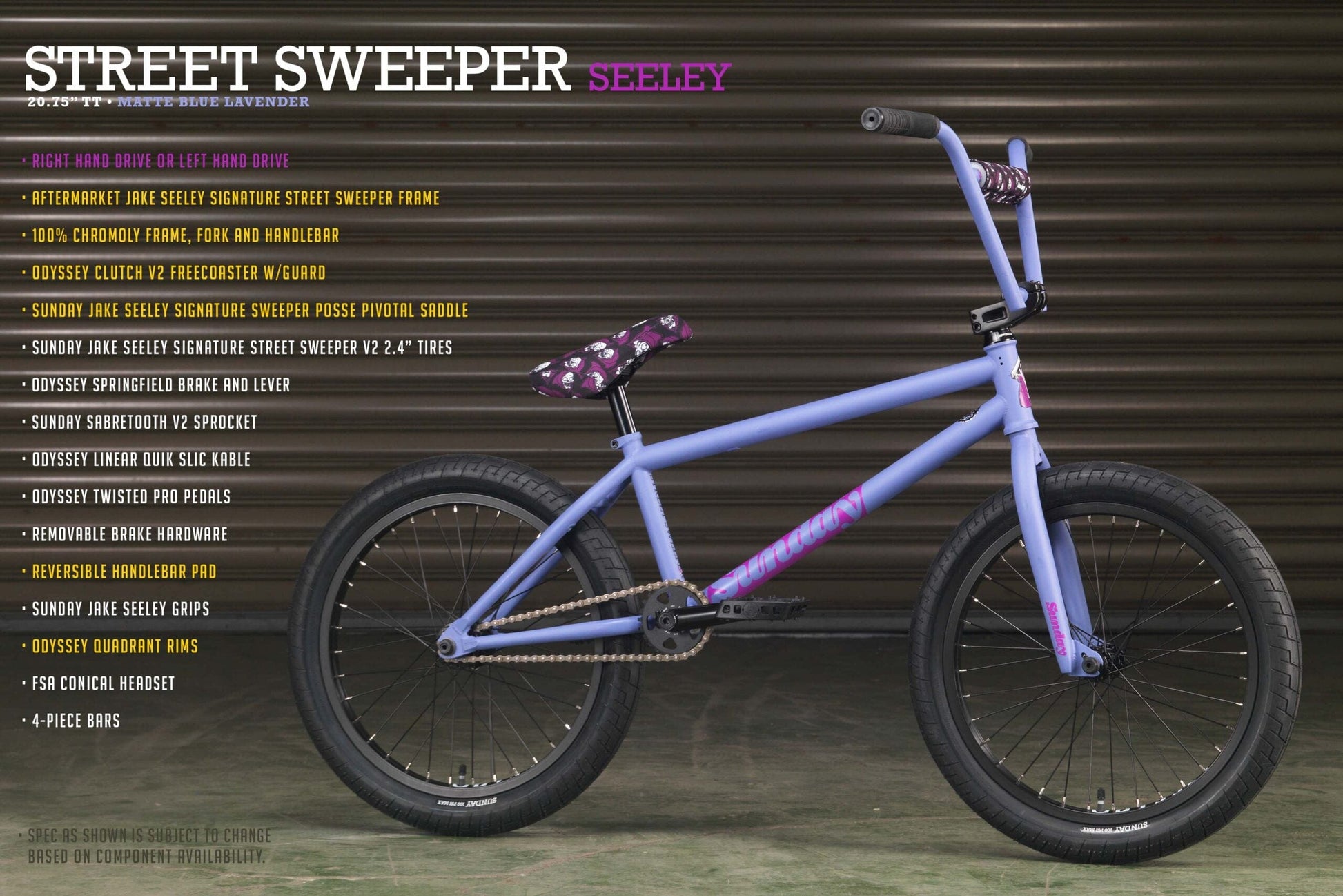 Sunday Bikes BMX Bike Sunday Bikes 2023 Street Sweeper 20.75" TT Bike Seeley Matte Blue-Lavender