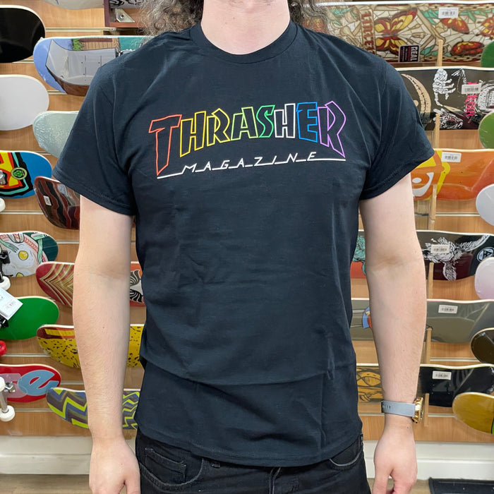 Thrasher Clothing & Shoes Thrasher Outline Rainbow Mag T-shirt Black