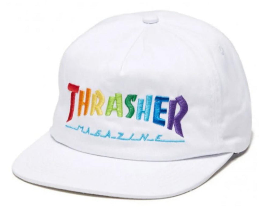 Thrasher Clothing & Shoes White Thrasher Rainbow Mag Snapback Cap White