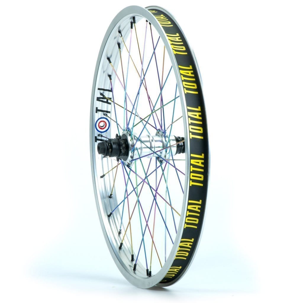 Total BMX BMX Parts Total BMX Techfire Cassette Rear Wheel Silver With Rainbow Spokes