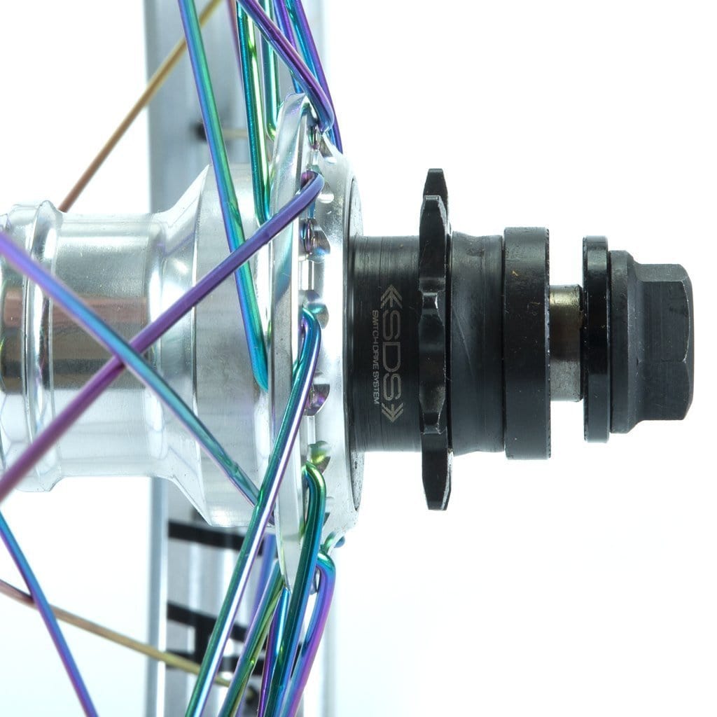 Total BMX BMX Parts Total BMX Techfire Cassette Rear Wheel Silver With Rainbow Spokes