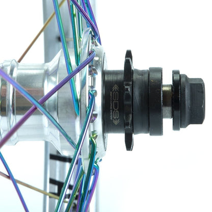 Total BMX BMX Parts Total BMX Techfire Cassette Rear Wheel Silver With Rainbow Spokes